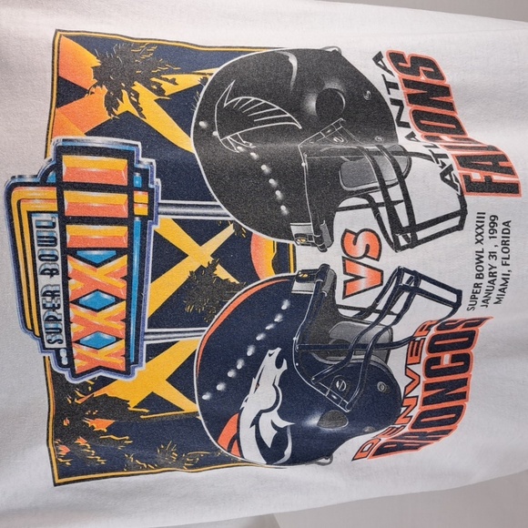 Vintage 1999 Super Bowl XXXIII Denver vs Atlanta helmet graphics XL t-shirt - Picture 3 of 5